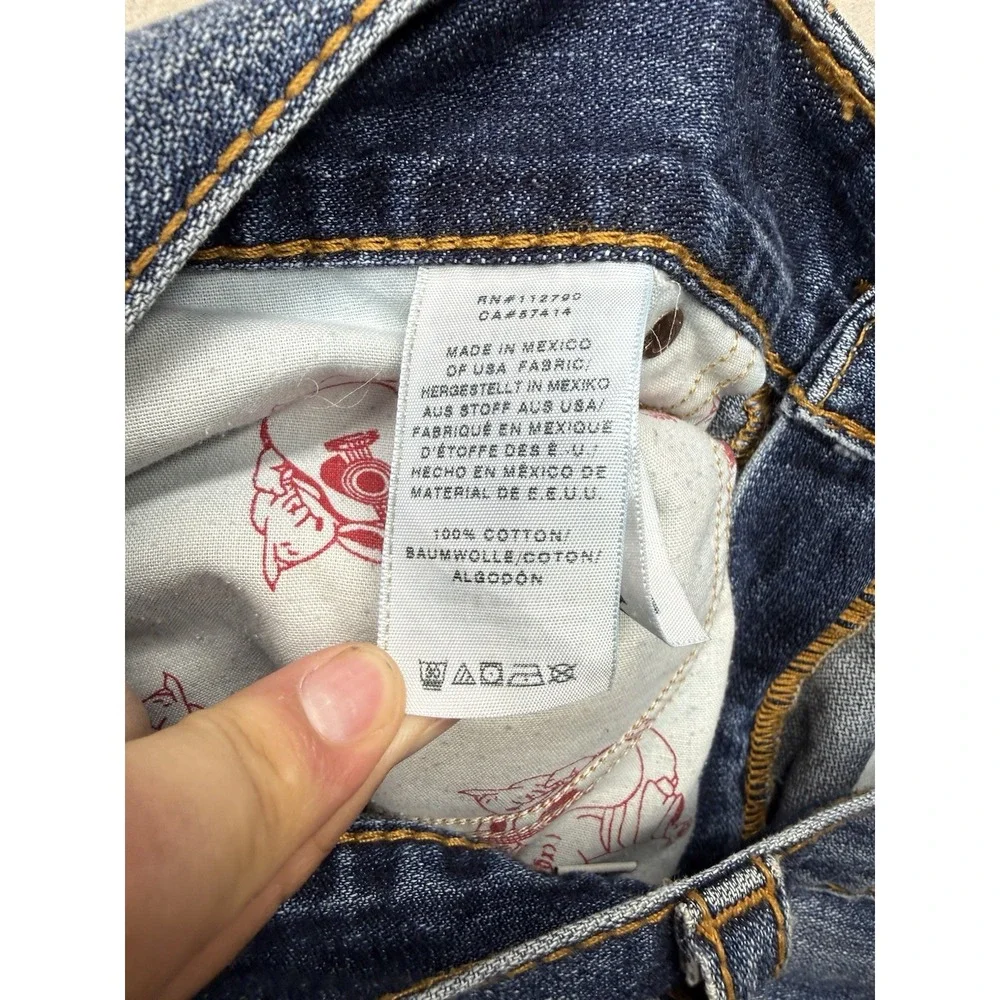 True Religion Ricky Jeans Men's 33 Blue Distressed Straight Flap Big T MJA859M6